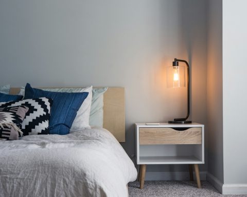 black table lamp on nightstand