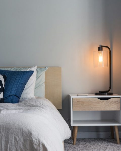 black table lamp on nightstand