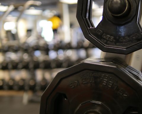 Jonge vrouw die gewichten heft in de sportschool tijdens haar training
