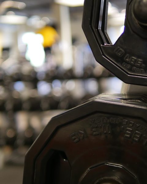 Jonge vrouw die gewichten heft in de sportschool tijdens haar training